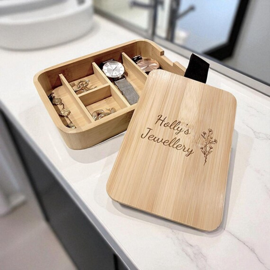 Bamboo Jewellery Box | Catch All Tray Organiser | Personalised Engraved Jewelry Box 7