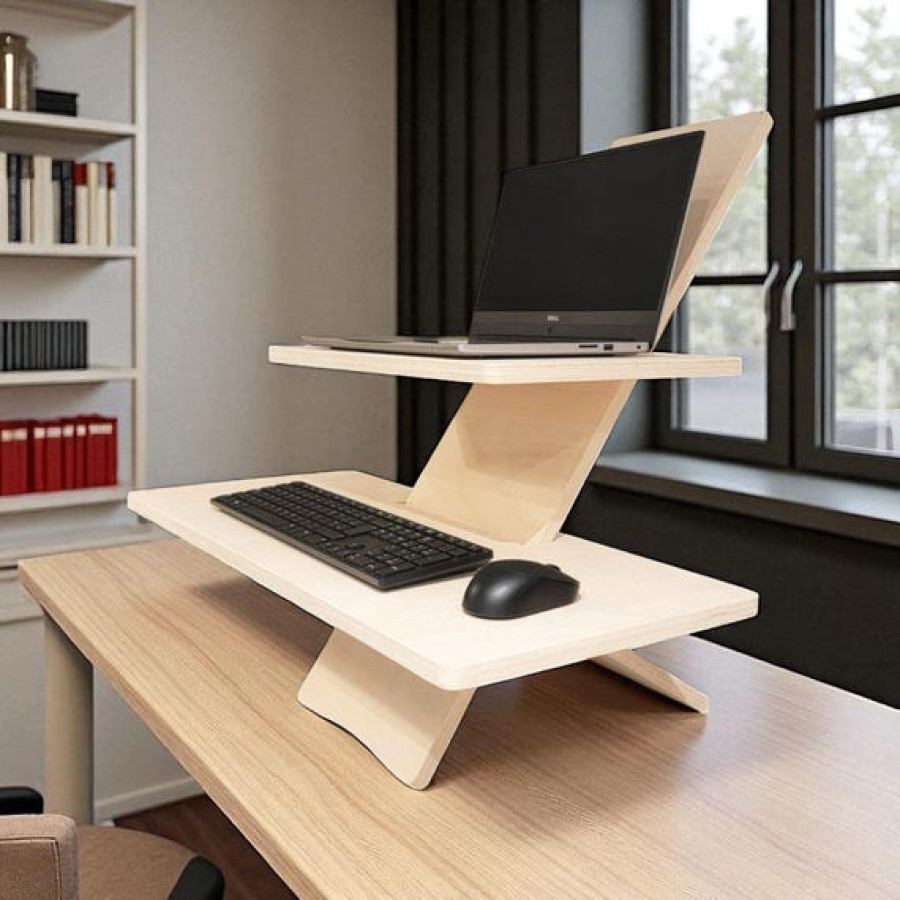 CNC Plywood Adjustable height standing computer desk stand for Monitors and Laptops 1