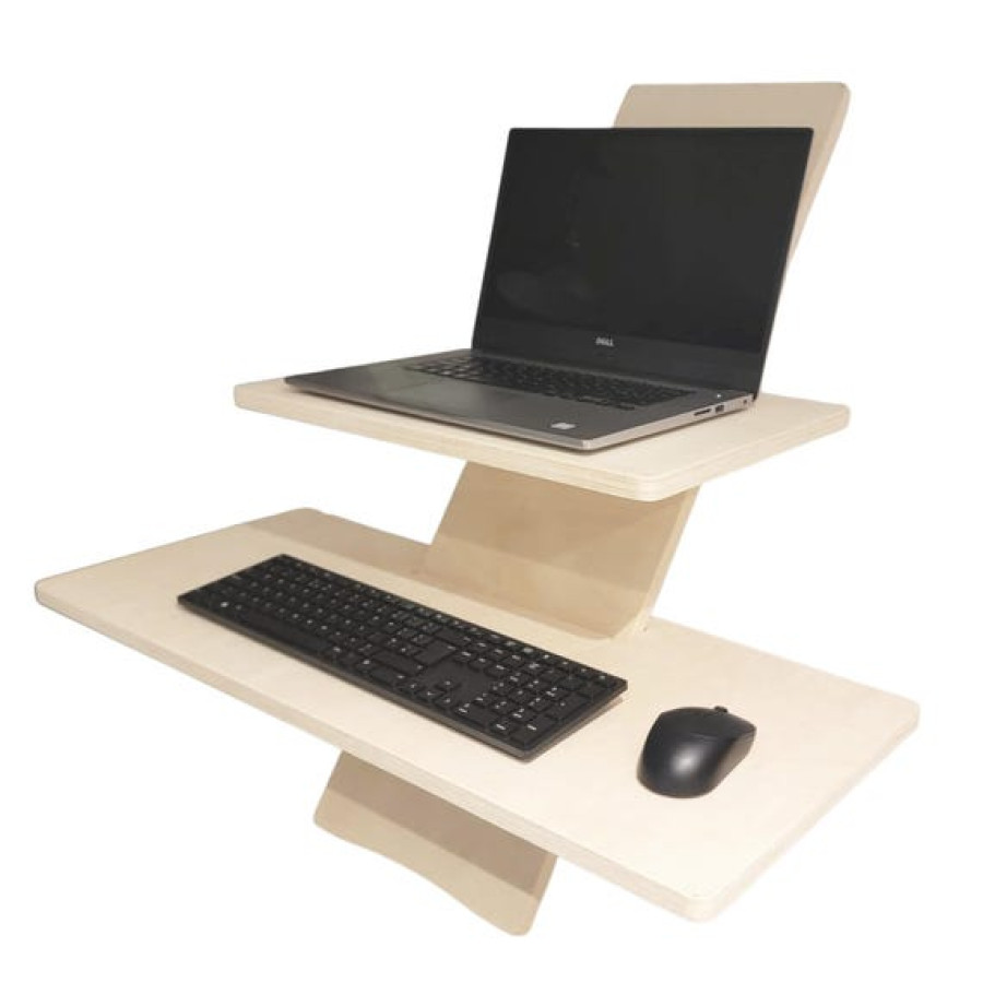 CNC Plywood Adjustable height standing computer desk stand for Monitors and Laptops 2