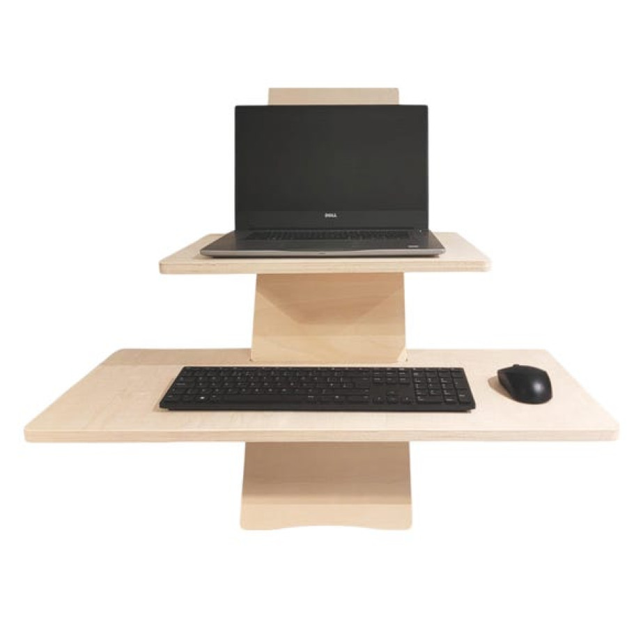 CNC Plywood Adjustable height standing computer desk stand for Monitors and Laptops 3