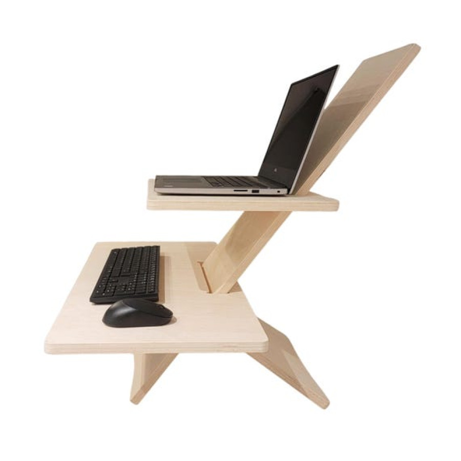 CNC Plywood Adjustable height standing computer desk stand for Monitors and Laptops 8