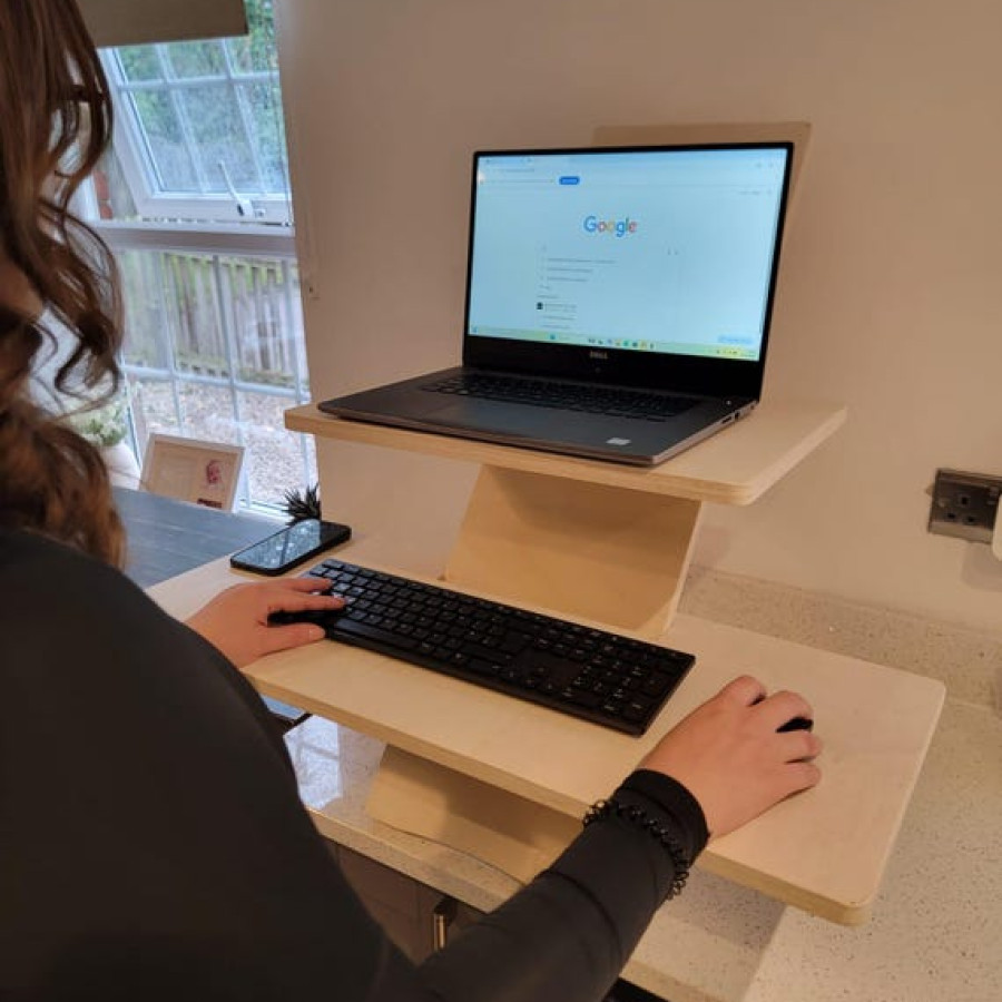 CNC Plywood Adjustable height standing computer desk stand for Monitors and Laptops 9