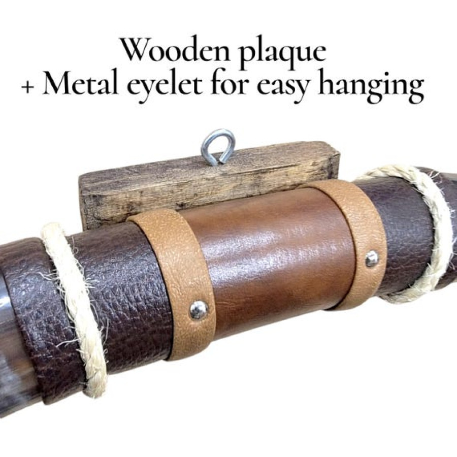 Genuine Bull Steer Horn Mount | Longhorn and Leather Mounted Wall Art | Western Decor 3
