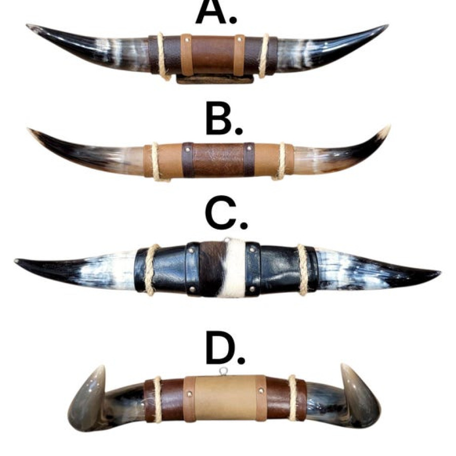 Genuine Bull Steer Horn Mount | Longhorn and Leather Mounted Wall Art | Western Decor 4