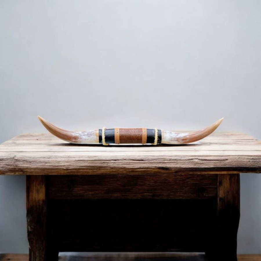 Genuine Bull Steer Horn Mount | Longhorn and Leather Mounted Wall Art | Western Decor 6