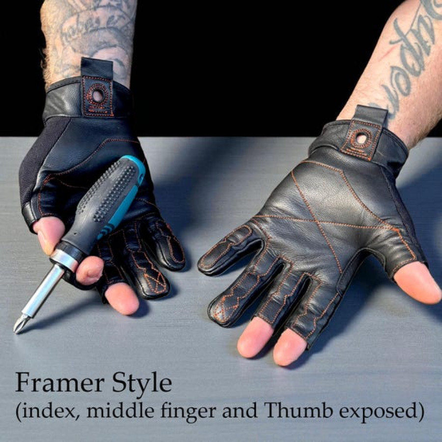 Customisable genuine leather work gloves | For Carpentry etc | Framer or Full finger Style 2