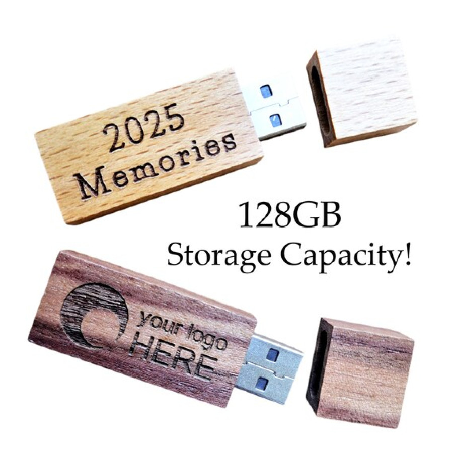 Wooden Custom Engraved USB Flash Drive 128GB | Personalized USB | Custom Memory Stick | 4
