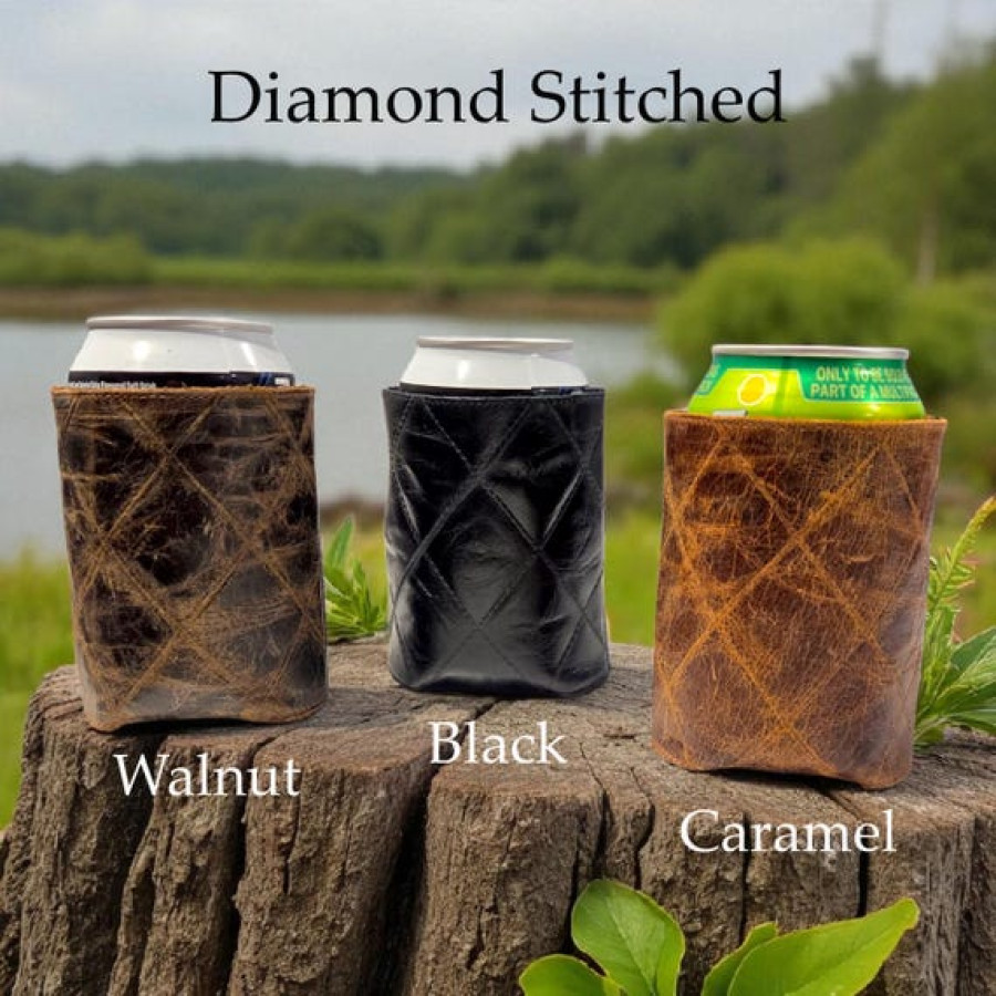 Genuine leather tooled beer coozie | Drinks can cooler | Groomsman Gift 5