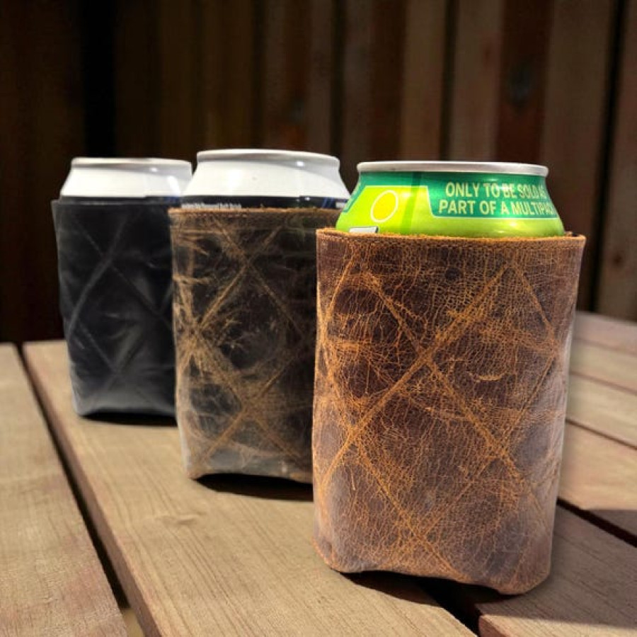Genuine leather tooled beer coozie | Drinks can cooler | Groomsman Gift 6