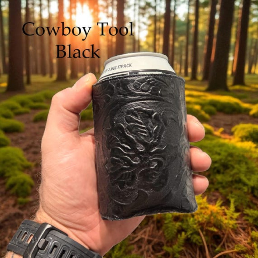 Genuine leather tooled beer can cooler | Drinks Coozie | Groomsman Gift 1