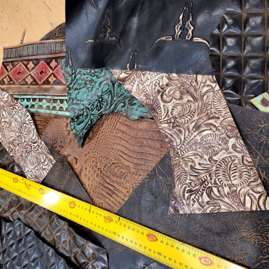 Huge Pack Mixed Embossed Leathers | SOLD AS SEEN | Arts & Crafts Leather | 1.7kg 1