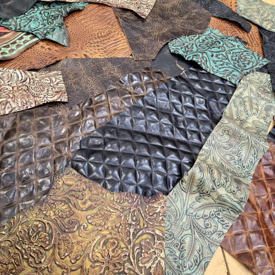 Huge Pack Mixed Embossed Leathers | SOLD AS SEEN | Arts & Crafts Leather | 1.7kg 4