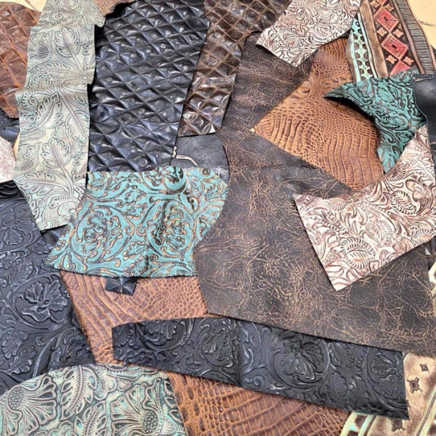 Huge Pack Mixed Embossed Leathers | SOLD AS SEEN | Arts & Crafts Leather | 1.7kg 6