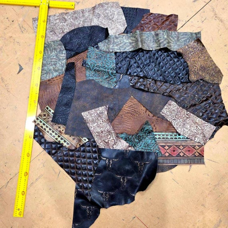 Huge Pack Mixed Embossed Leathers | SOLD AS SEEN | Arts & Crafts Leather | 1.7kg 7