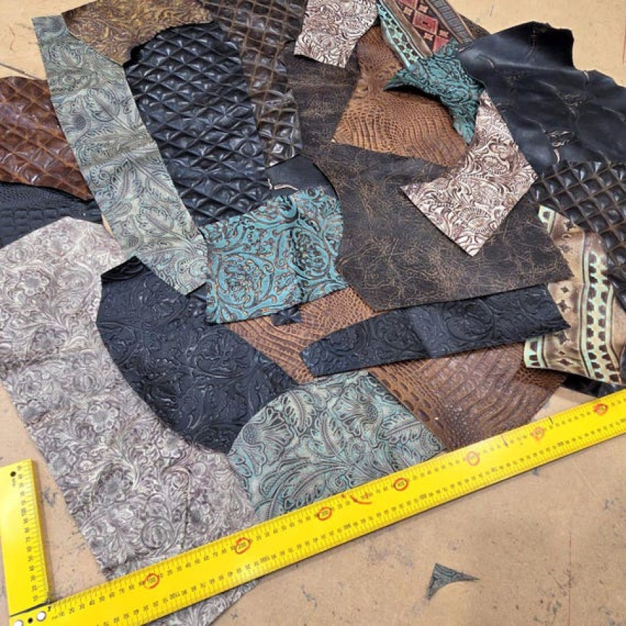 Huge Pack Mixed Embossed Leathers | SOLD AS SEEN | Arts & Crafts Leather | 1.7kg 9