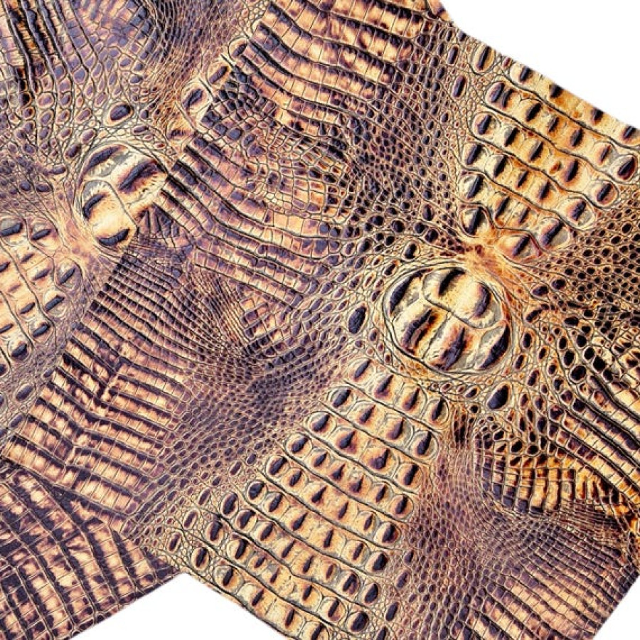 Crocodile look embossed genuine leather | Alligator look textured leather pieces 0