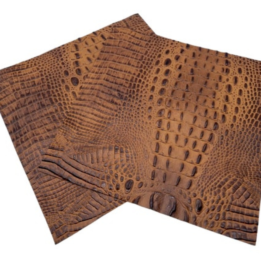 Crocodile look embossed genuine leather | Alligator look textured leather pieces 2