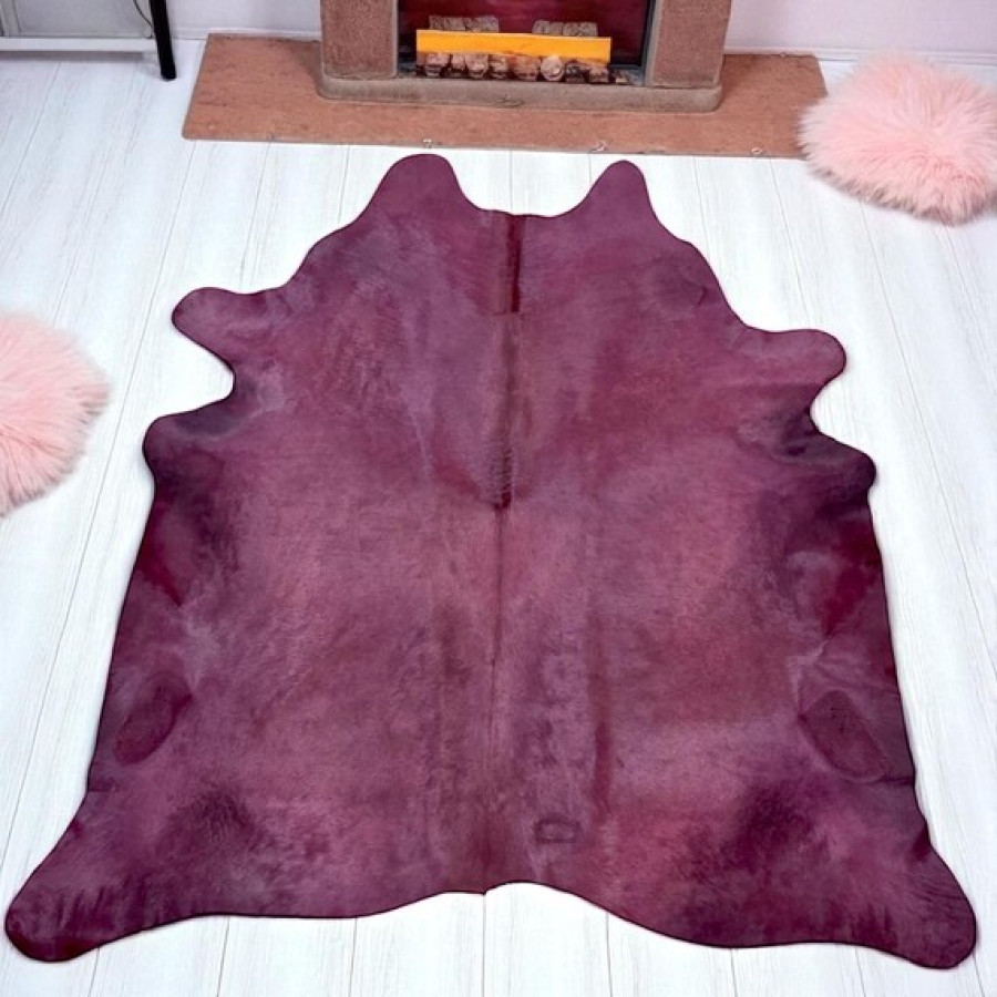 Violet Dyed Genuine Cowhide Rug | Mulled Wine Violet Tone | Unique Rug | Hair on Hide 1