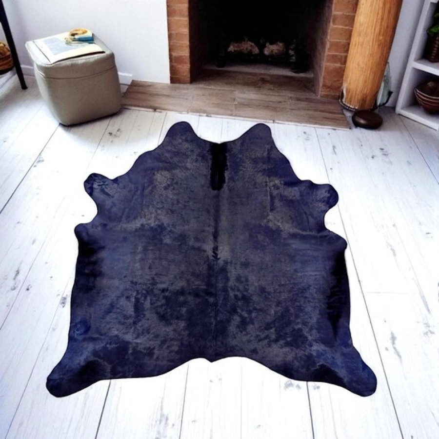 Navy Blue Dyed Genuine Cowhide Rug | Dark Blue Tone | Unique Rug | Hair on Hide 1