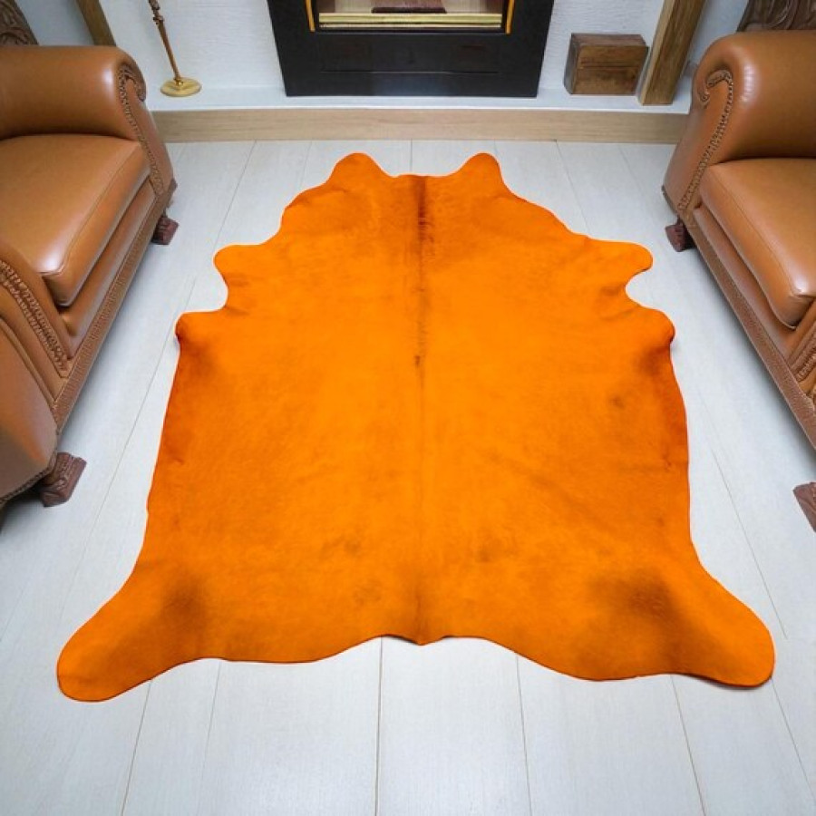 Orange Dyed Genuine Cowhide Rug | Warm Orange Tone | Unique Rug | Hair on Hide 1
