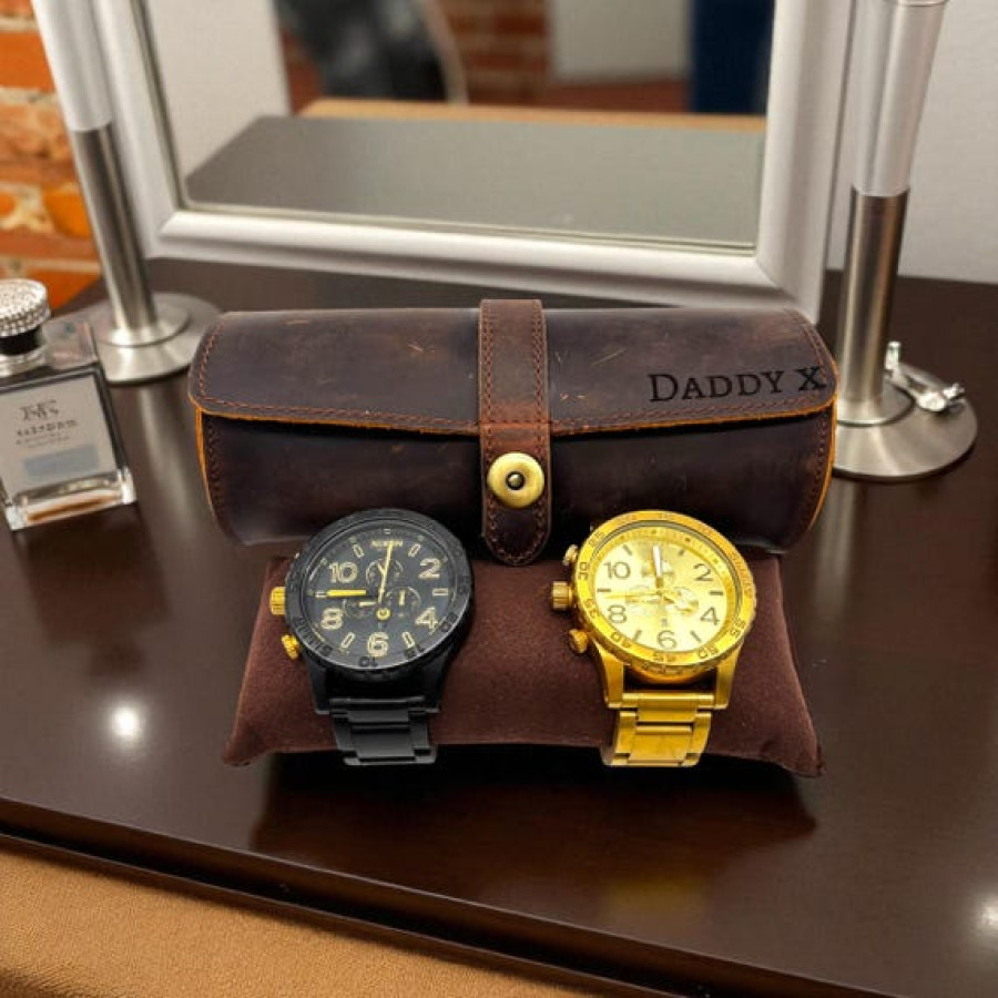 Custom Leather Watch Case | Personalized Wristwatch Roll | Travel Organizer | Leather Watch Storage | 1