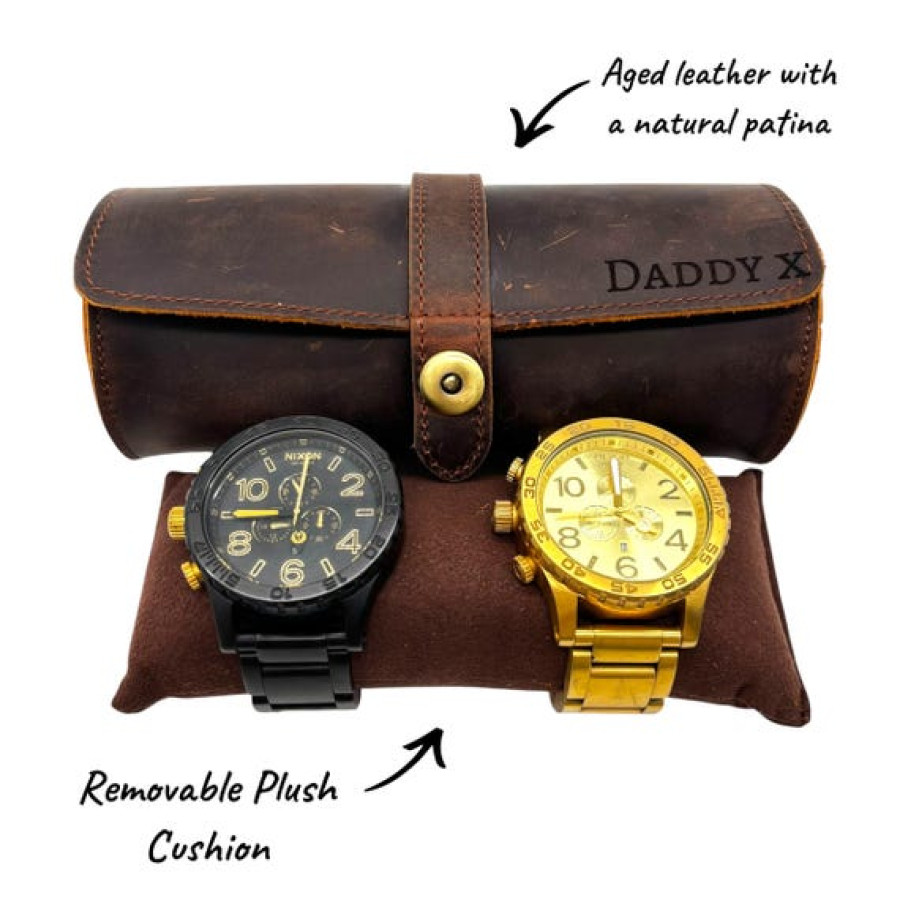Custom Leather Watch Case | Personalized Wristwatch Roll | Travel Organizer | Leather Watch Storage | 3