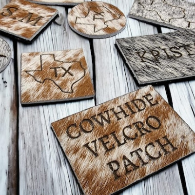 Personalized Genuine cowhide velcro or sew-in Patch | laser etched | Customised with Text or initials| Rectangle, Circle, square - Hat patch