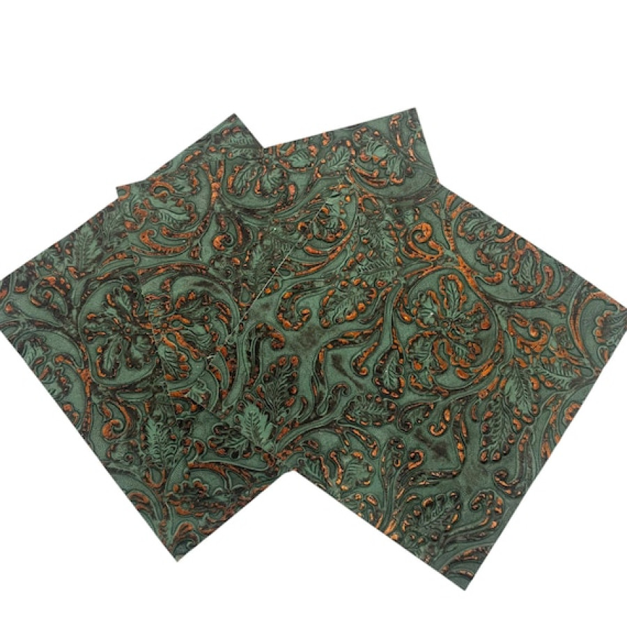 Turquoise & Copper Cowboy Tool Embossed Genuine Leather| 20x20cm (8"x8")