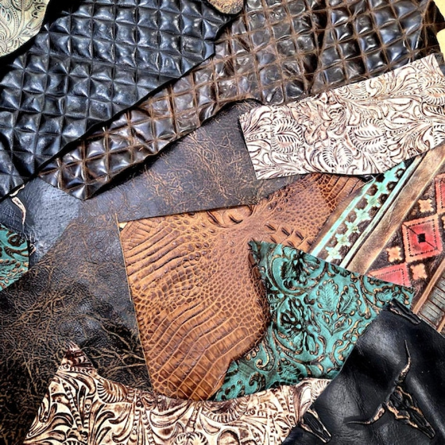 Huge Pack Mixed Embossed Leathers | SOLD AS SEEN | Arts & Crafts Leather | 1.7kg