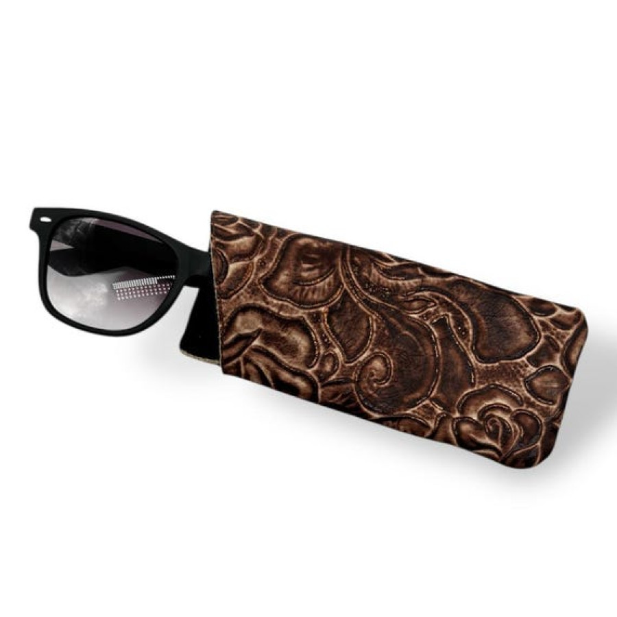 Roses Embossed Brown Leather Sunglasses Sleeve made using genuine leather 0