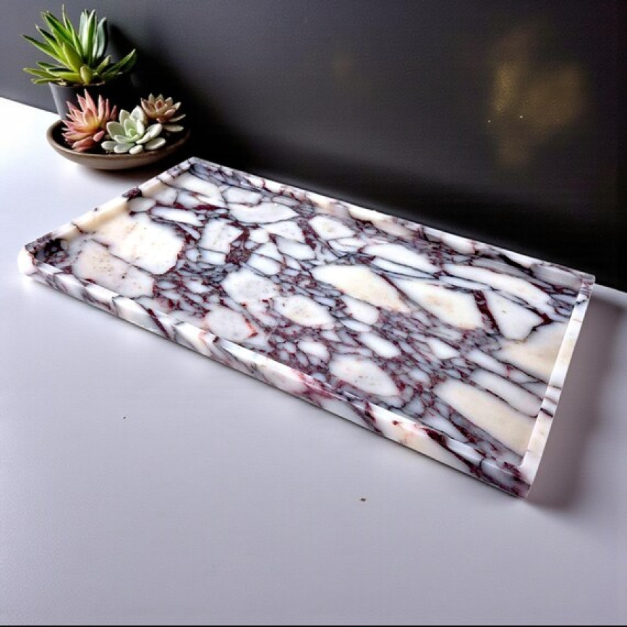 Jumbo Sized Calacatta Viola Marble Decorative Rectangular Tray | Natural Marble 6