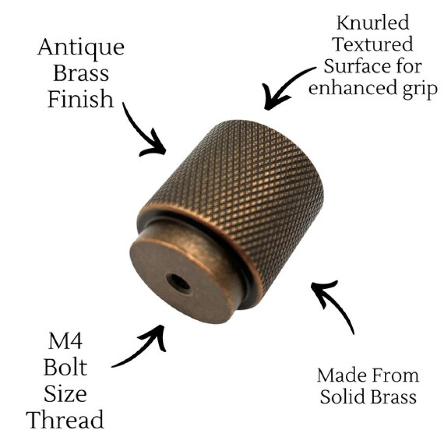 Antique Brass Drawer Knob | Knurled Design | Kitchen Cabinet Pull | Vintage Drawer Handle | Furniture Hardware | 3