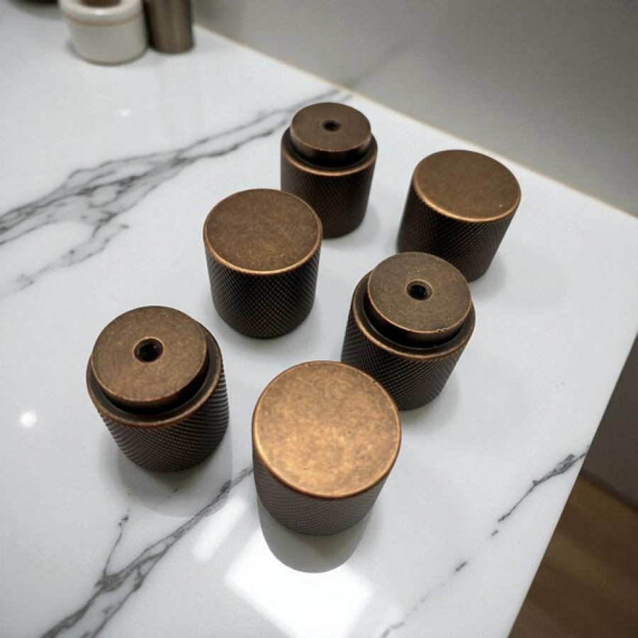 Antique Brass Drawer Knob | Knurled Design | Kitchen Cabinet Pull | Vintage Drawer Handle | Furniture Hardware | 8