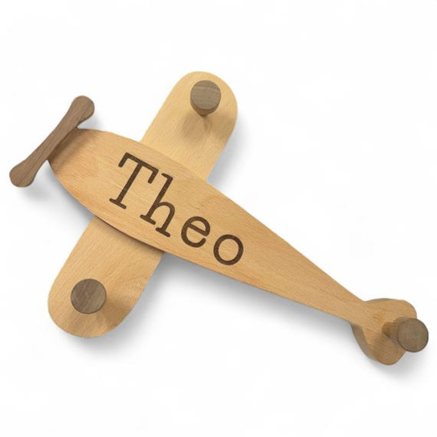 Personalised Kids Coat Hook | Custom Engraved Airplane Wall Hanger | Nursery Decor 1