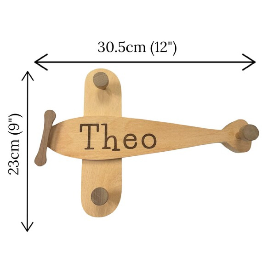 Personalised Kids Coat Hook | Custom Engraved Airplane Wall Hanger | Nursery Decor 2