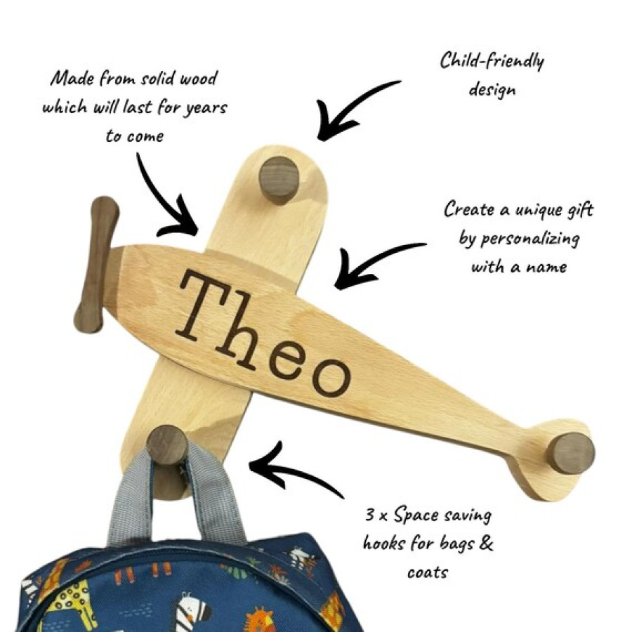 Personalised Kids Coat Hook | Custom Engraved Airplane Wall Hanger | Nursery Decor 3