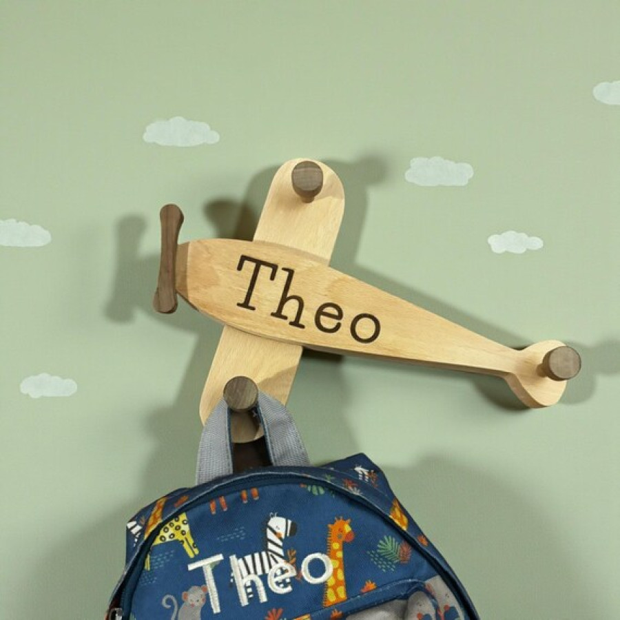 Personalised Kids Coat Hook | Custom Engraved Airplane Wall Hanger | Nursery Decor 8