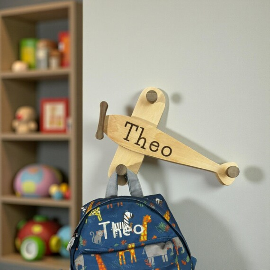 Personalised Kids Coat Hook | Custom Engraved Airplane Wall Hanger | Nursery Decor 9