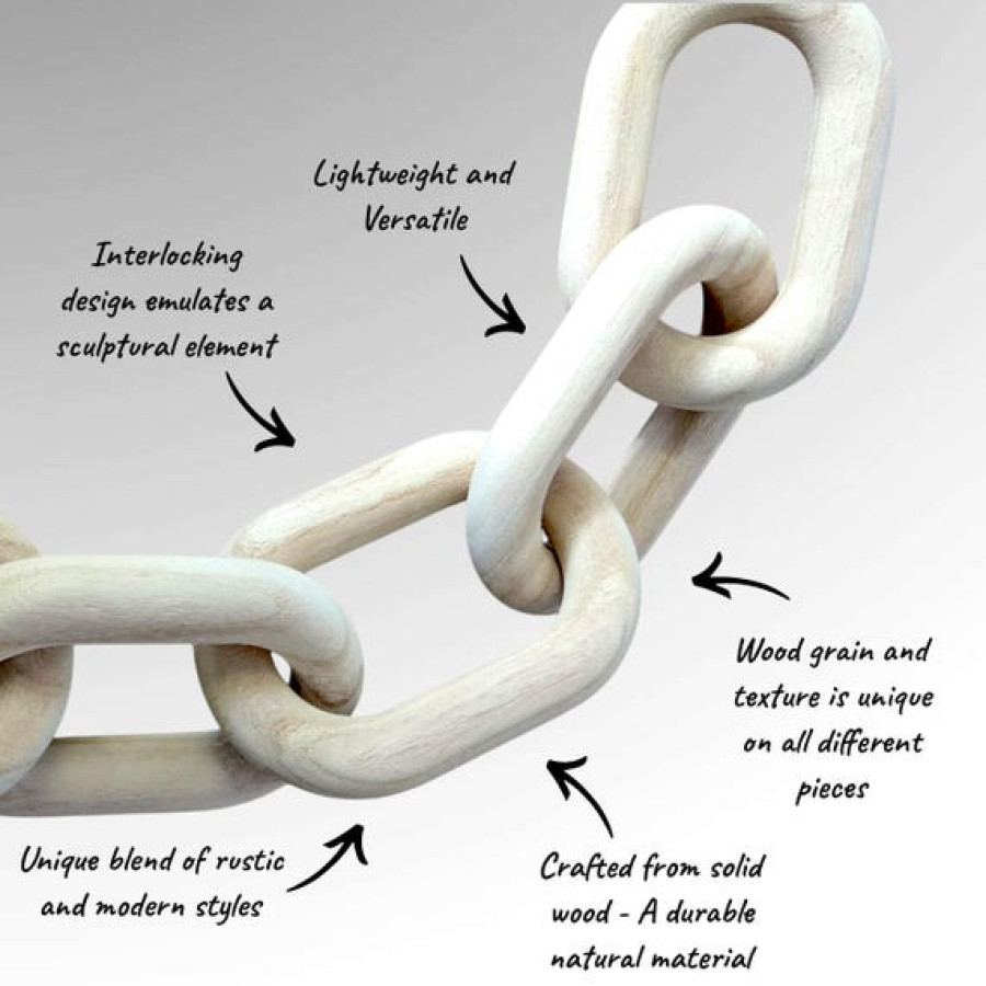 Rustic Wooden Link Chain Decor | Coffee Table Accent Piece | Farmhouse Wood Chain | Living Room Art | 3