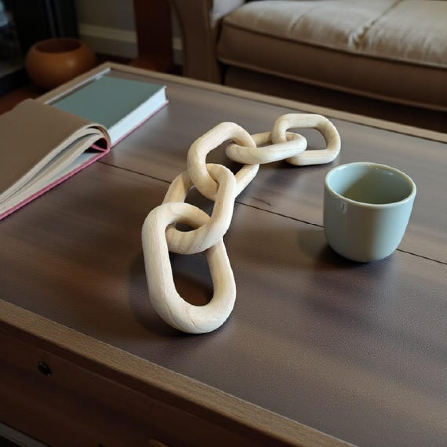 Rustic Wooden Link Chain Decor | Coffee Table Accent Piece | Farmhouse Wood Chain | Living Room Art | 9