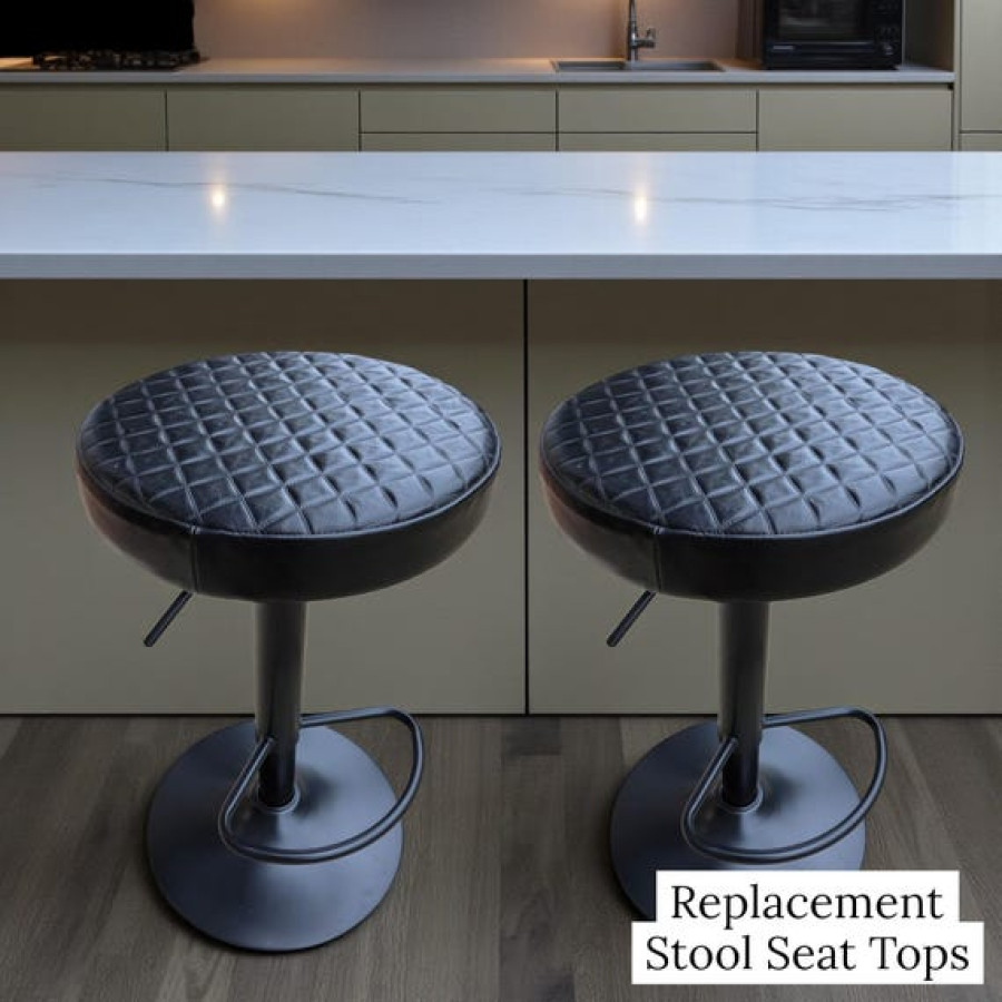 Black Diamond Stitch Genuine Leather Replacement Seat | Handmade Round Stool Replacement Top | 0