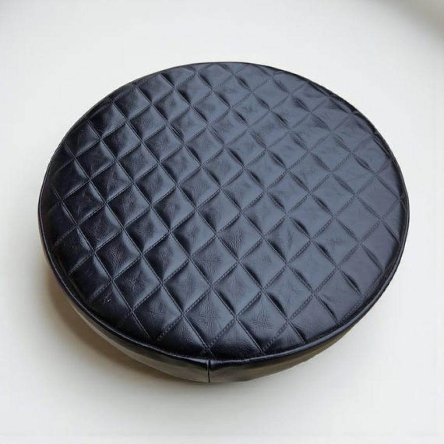 Black Diamond Stitch Genuine Leather Replacement Seat | Handmade Round Stool Replacement Top | 1