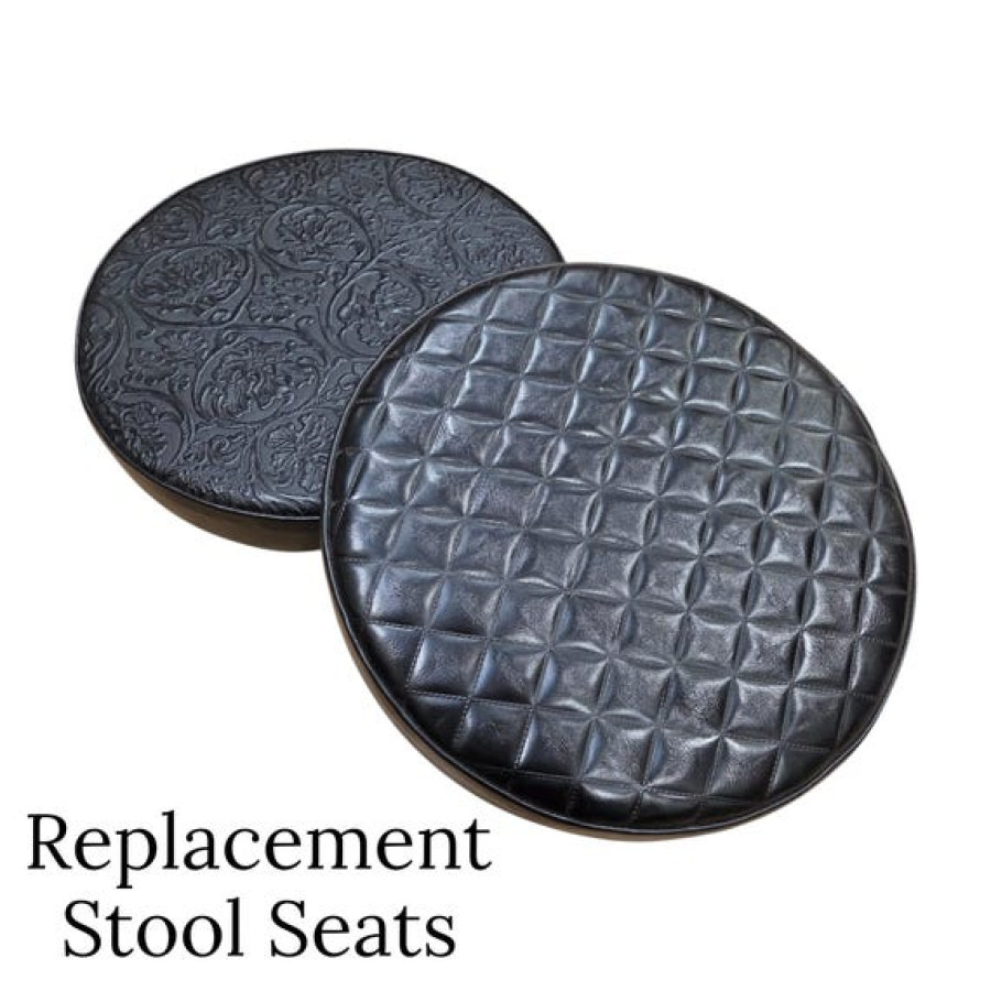 Black Diamond Stitch Genuine Leather Replacement Seat | Handmade Round Stool Replacement Top | 4