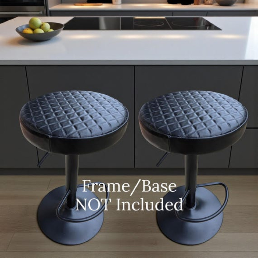 Black Diamond Stitch Genuine Leather Replacement Seat | Handmade Round Stool Replacement Top | 6