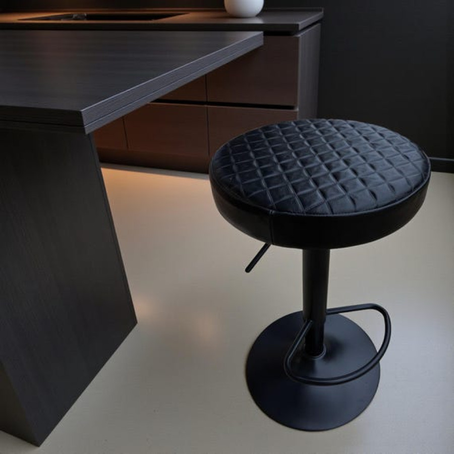 Black Diamond Stitch Genuine Leather Replacement Seat | Handmade Round Stool Replacement Top | 7