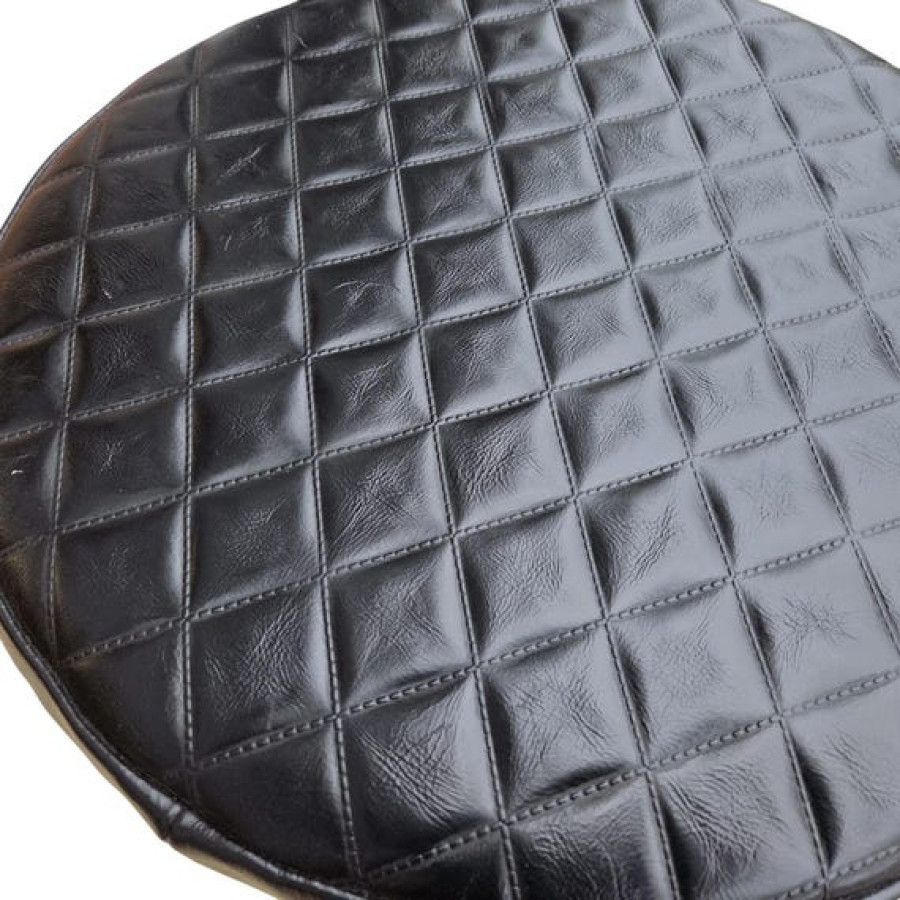 Black Diamond Stitch Genuine Leather Replacement Seat | Handmade Round Stool Replacement Top | 9