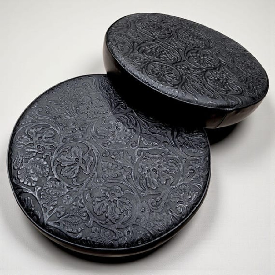 Black Diamond Stitch Genuine Leather Replacement Seat | Handmade Round Stool Replacement Top | 12