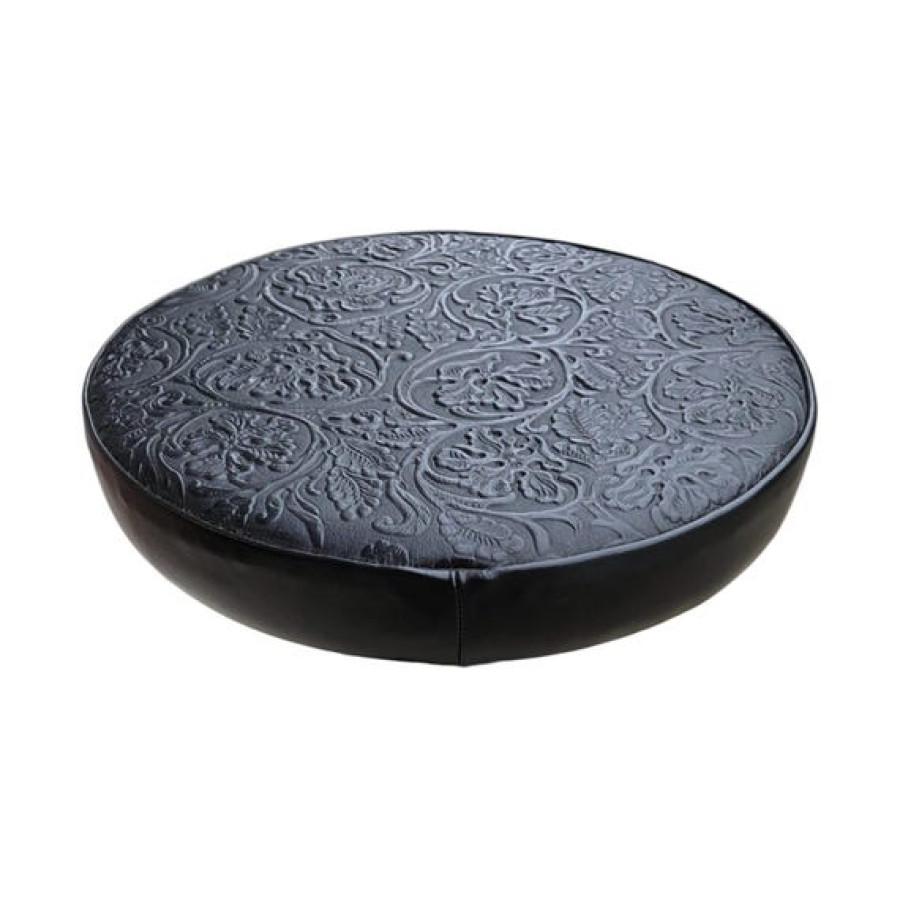 Black Diamond Stitch Genuine Leather Replacement Seat | Handmade Round Stool Replacement Top | 14