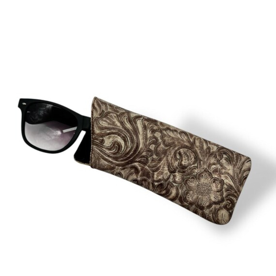 Wildflower Brown Embossed Leather Sunglasses Sleeve made using genuine leather 0