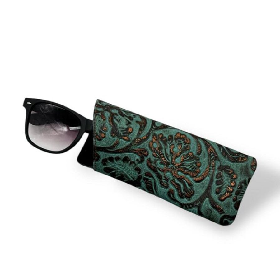 Copper Turquoise Embossed Leather Sunglasses Sleeve made using genuine leather 0
